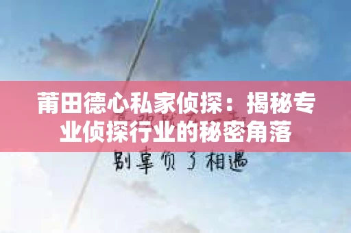 莆田德心私家侦探：揭秘专业侦探行业的秘密角落